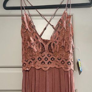 Free People - Small S - Blush One Adella Maxi Dress with Floral Detailing